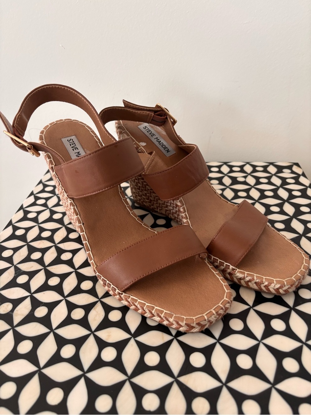 Steve Madden Tan/Brown Braided Espadrille Wedge Sandals